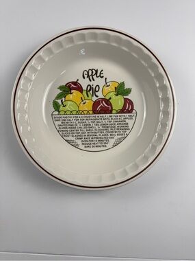 Vintage Apple Pie Ceramic Baking Dish in White with Red Trim